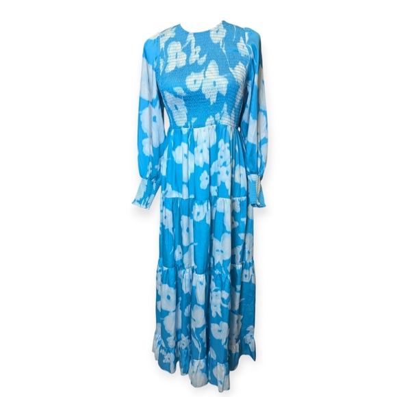 Tuckernuck Maxi Dress Libby Watercolor Modest Turquoise And White Size Small - Picture 2 of 12